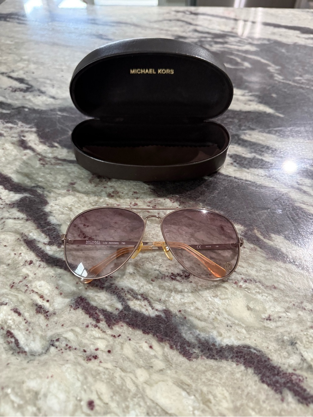 Michael Kors Gold-Frame Aviator Sunglasses with Brown-Pink Gradient Lenses
